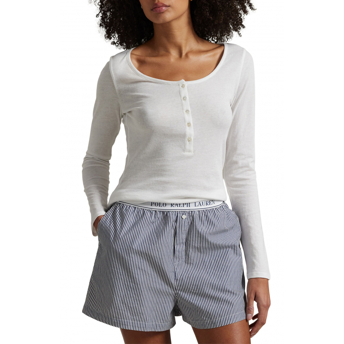 'Long & Lean Cotton Jersey Lounge Henley' pour Femmes