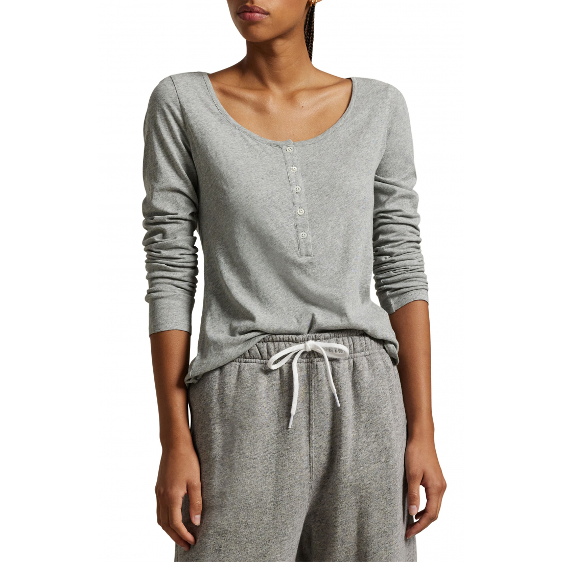 'Long & Lean Cotton Jersey Lounge Henley' pour Femmes