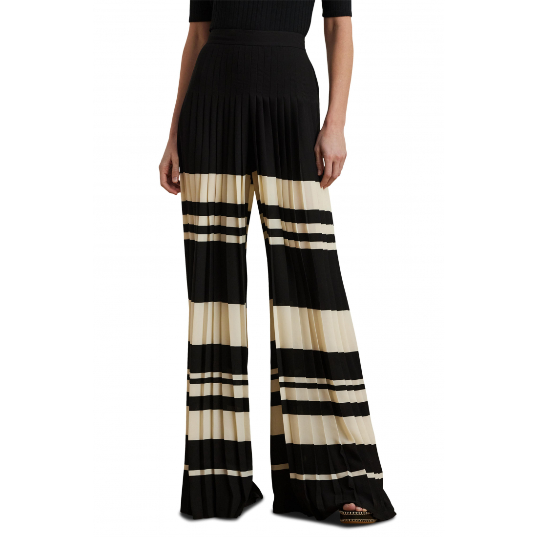 'Pleated Stripe Georgette Wide Leg Pants' pour Femmes
