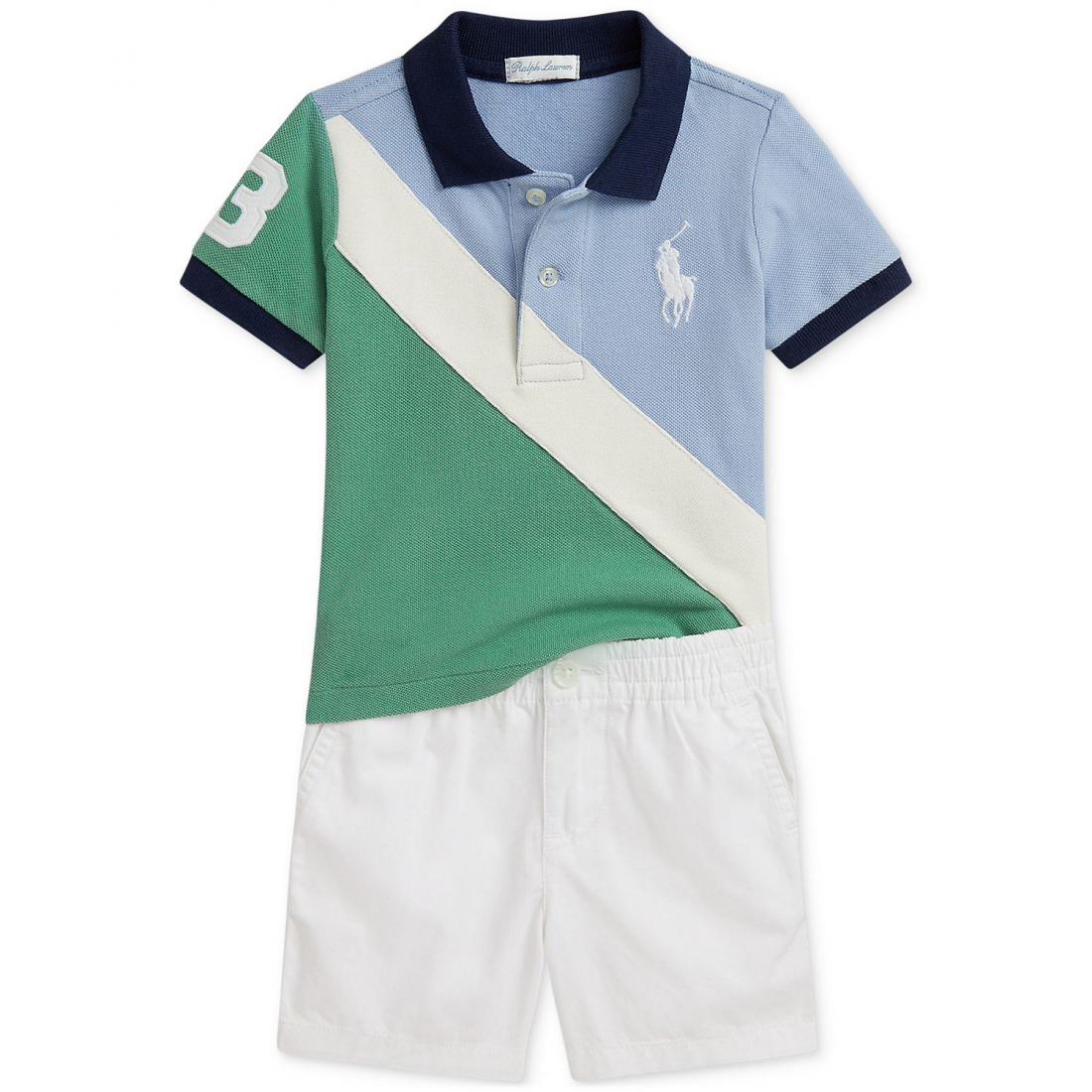 'Mesh Polo Shirt & Twill Short Set' pour Bébés garçons