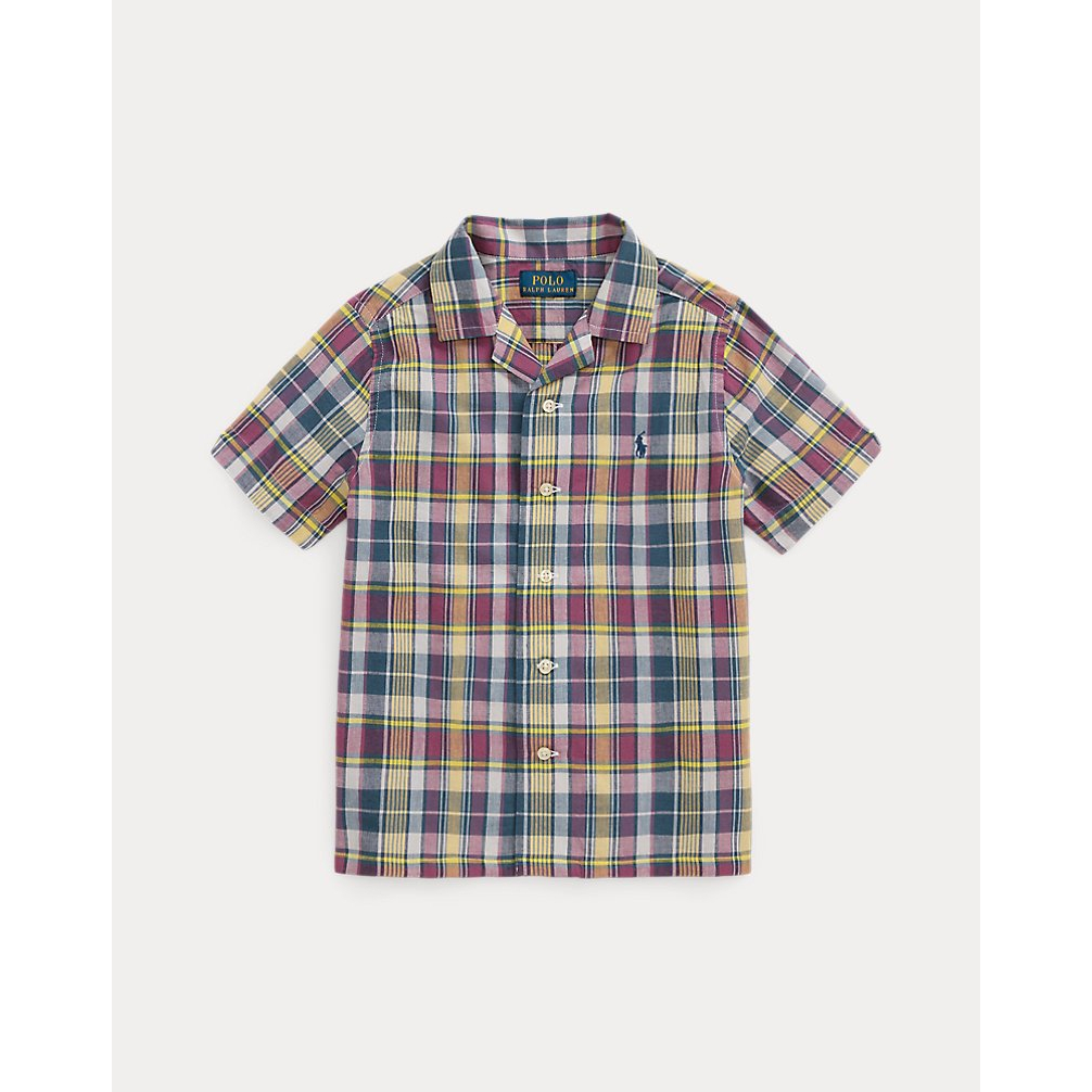 'Plaid Cotton Camp Shirt' pour Garçons