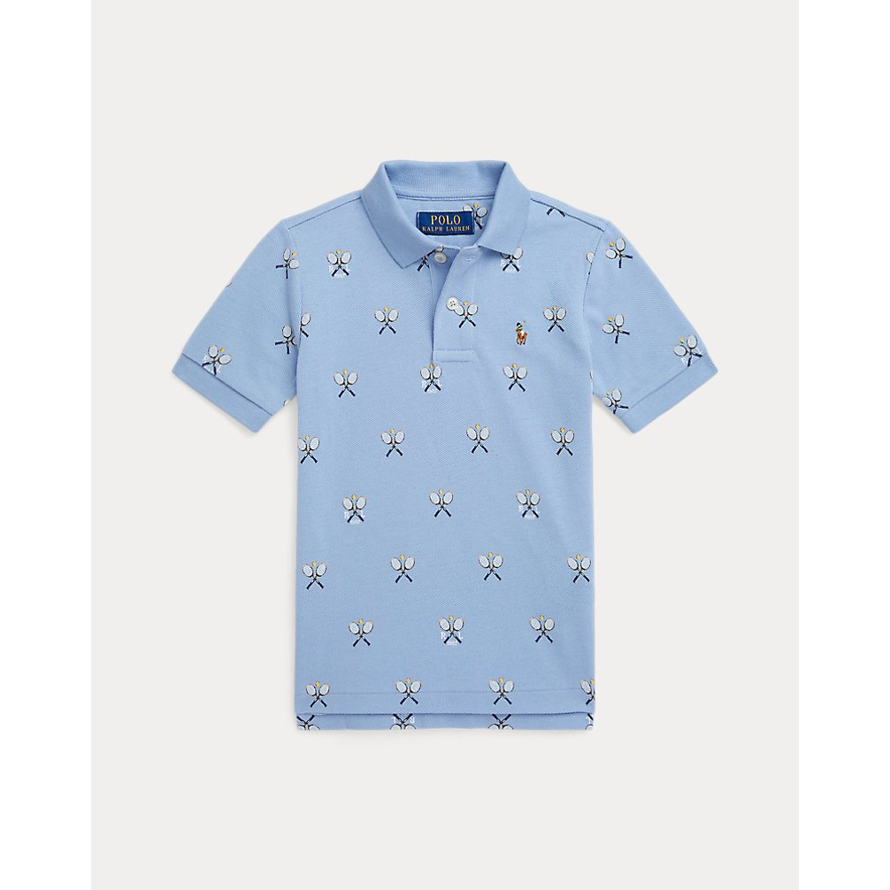 'Tennis-Print Cotton Mesh Polo Shirt' pour Garçons