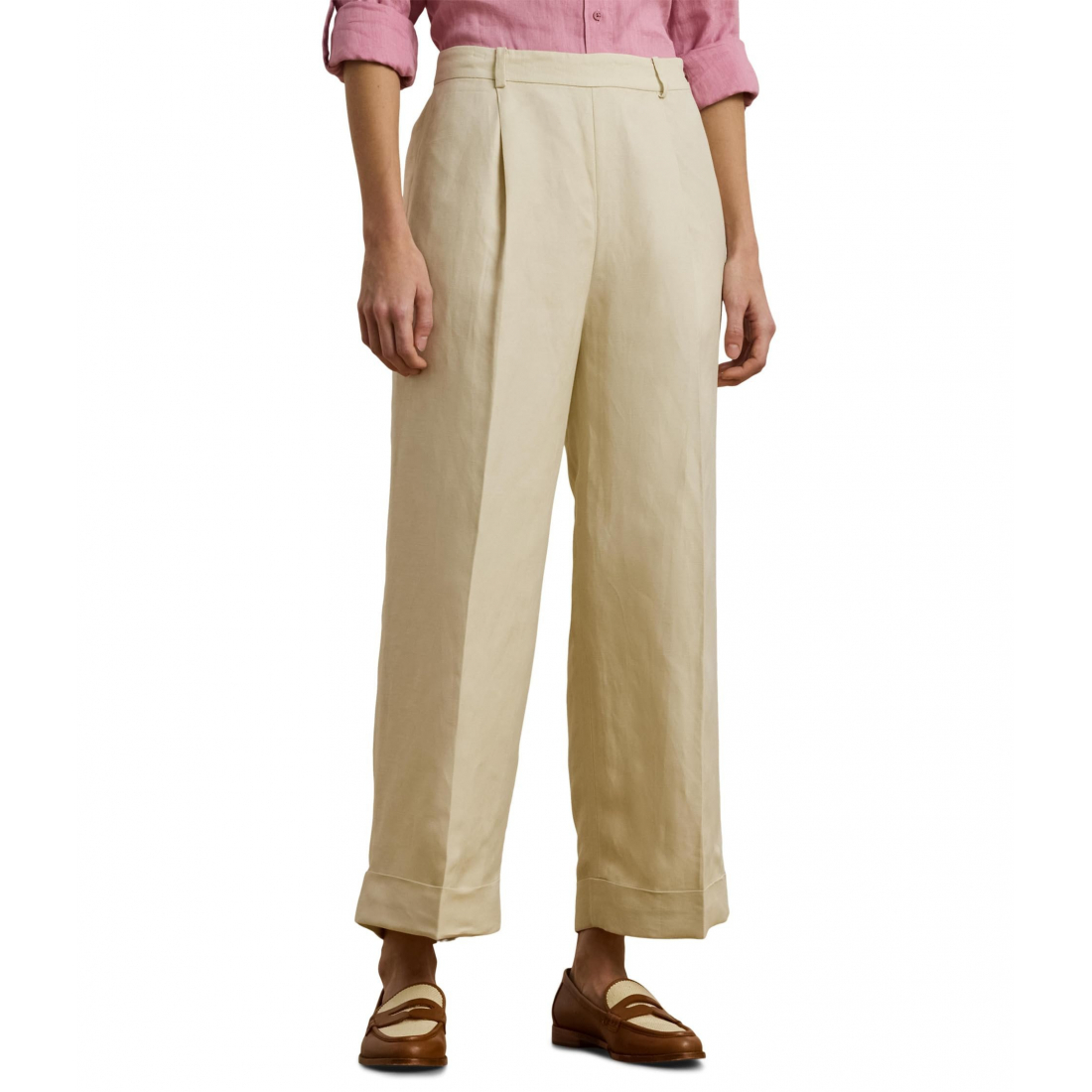 'Linen-Blend Twill Wide-Leg Pants' pour Femmes