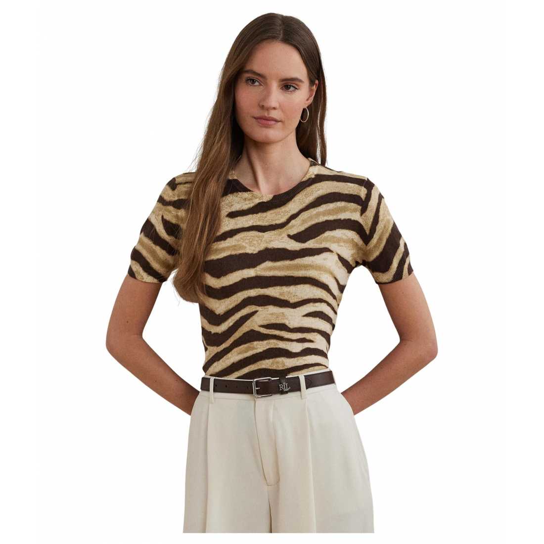 Women's 'Print Linen-cotton Short-sleeve Sweater'