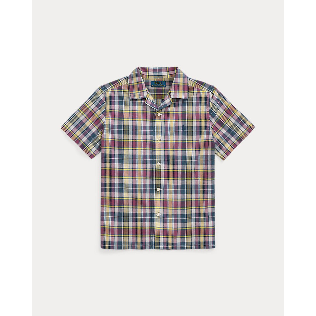'Plaid Cotton Camp Shirt' pour Garçons