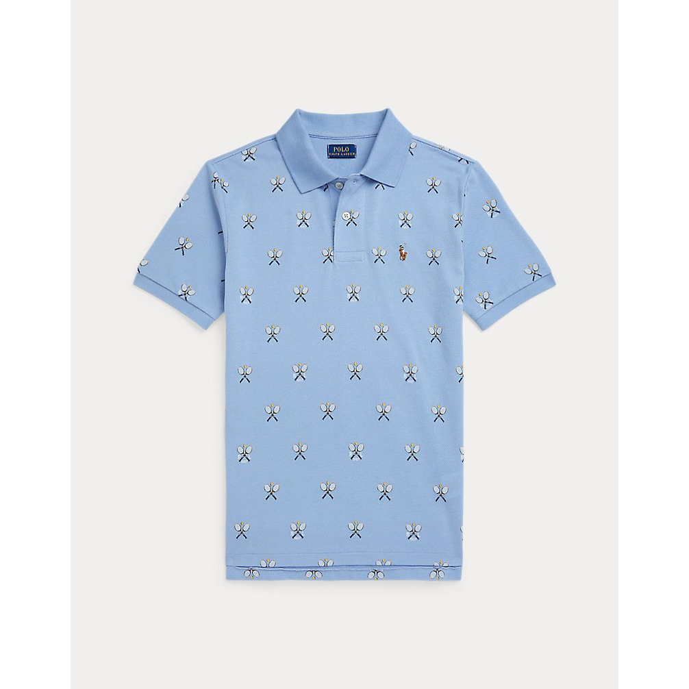 'Tennis-Print Cotton Mesh Polo Shirt' pour Garçons