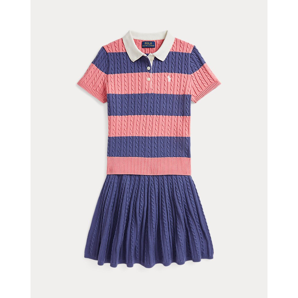 'Cable Cotton Polo Sweater & Skirt Set' pour Filles