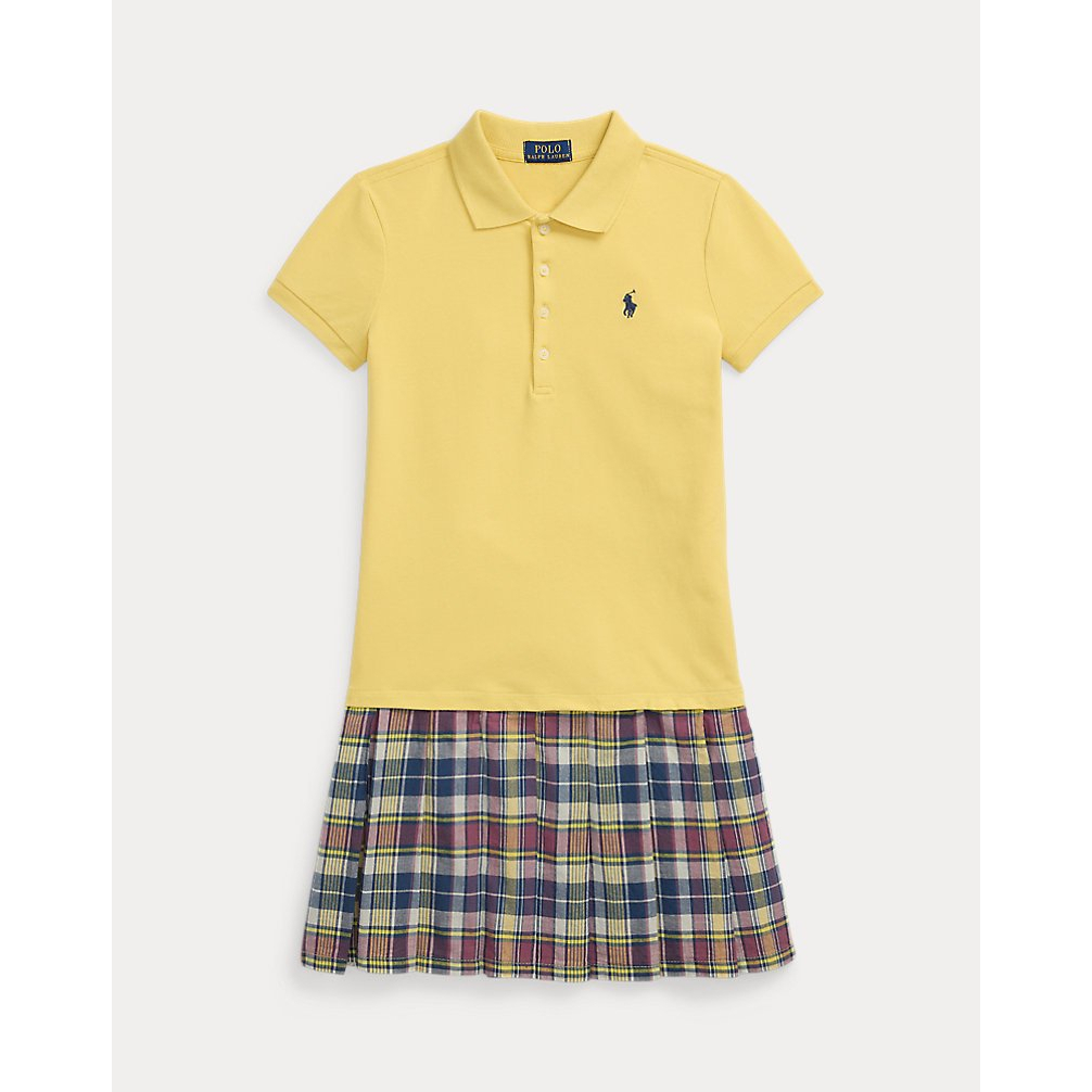 'Plaid-Skirt Stretch Mesh Polo Dress' pour Filles