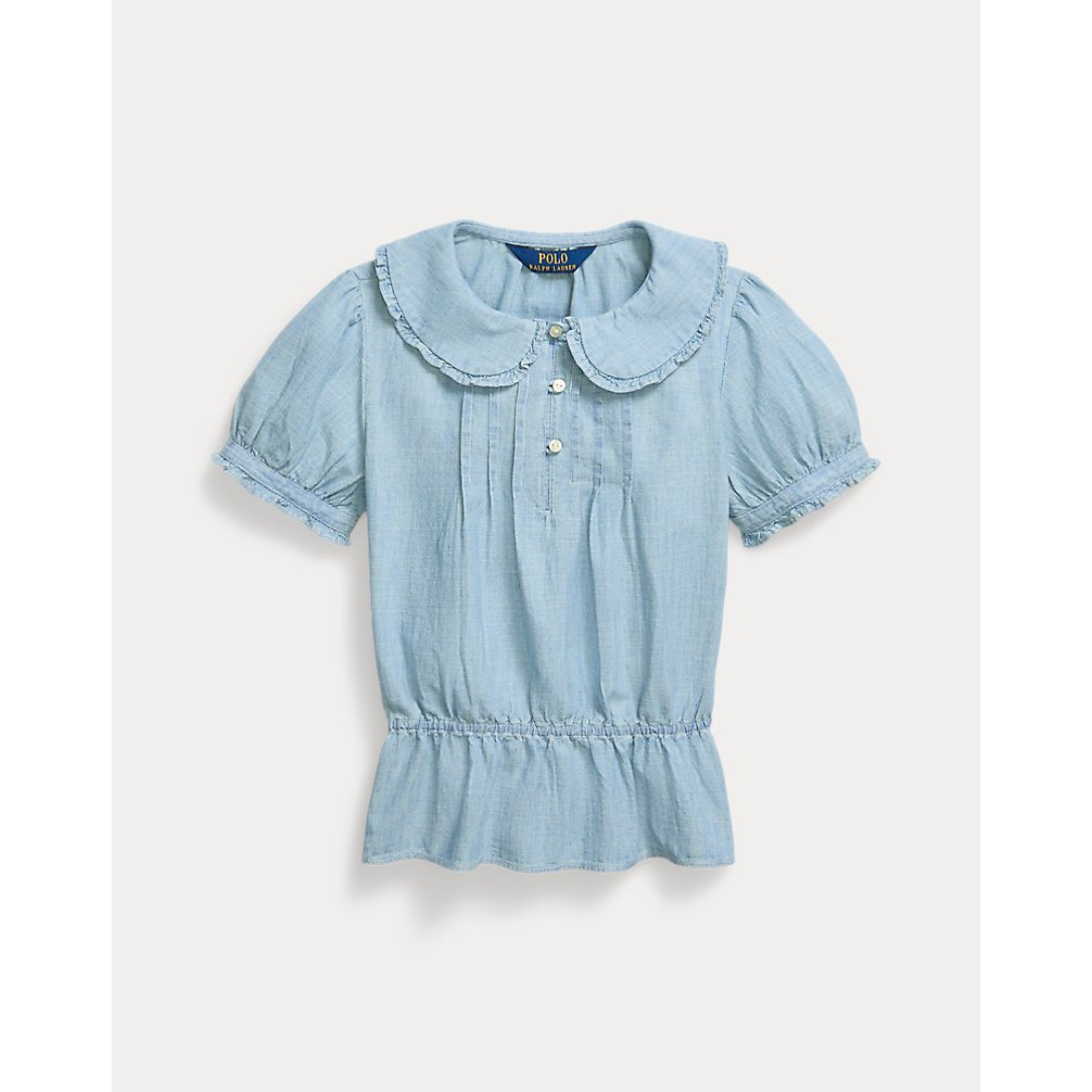 'Indigo Cotton Chambray Peplum Top' pour Filles