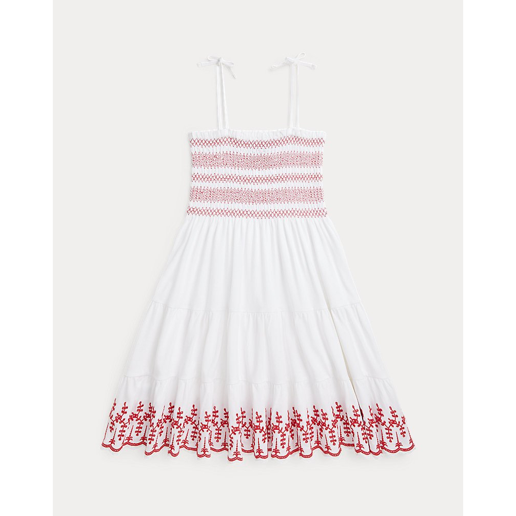 'Smocked Eyelet Cotton Jersey Dress' pour Grandes filles