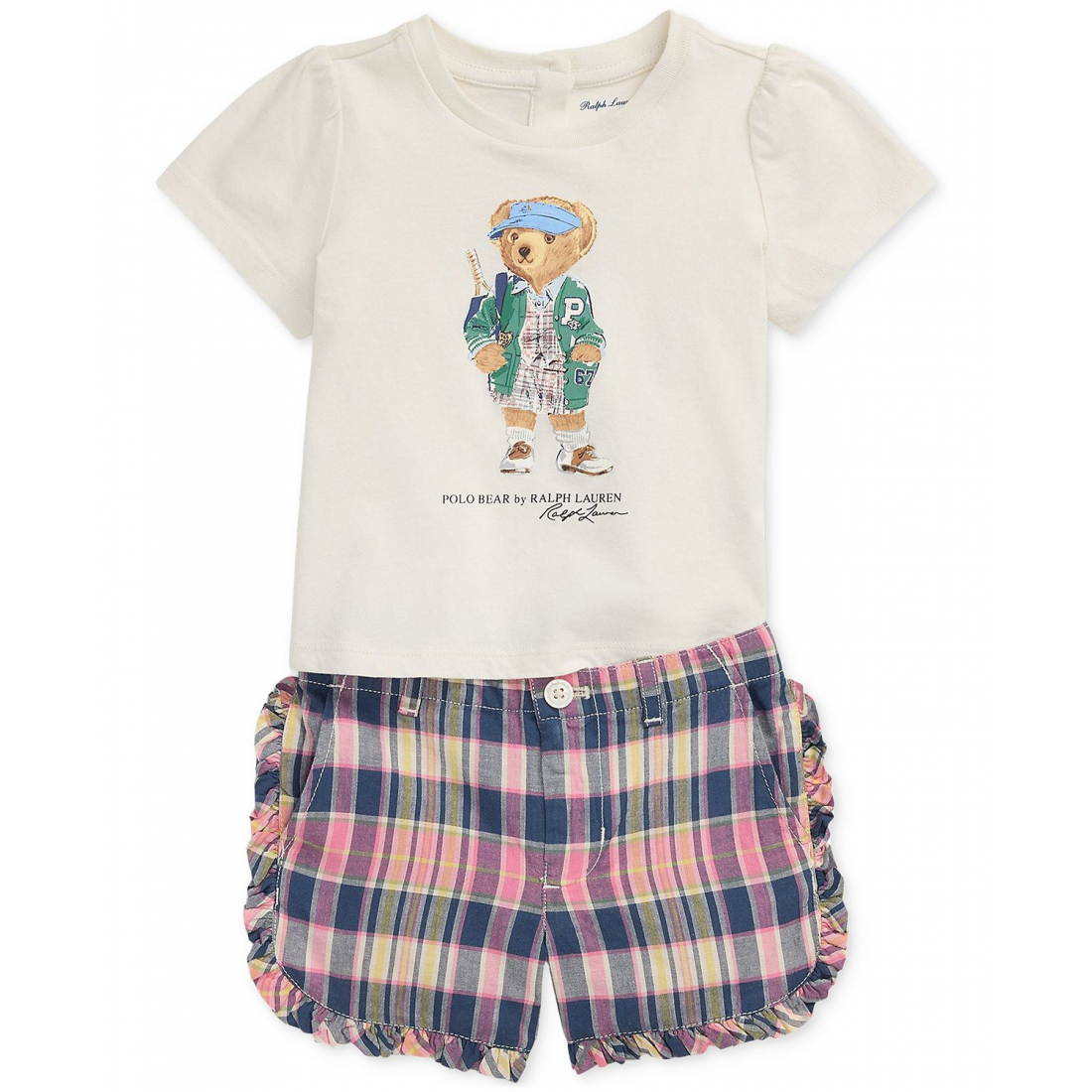 'Baby Girls Polo Bear Tee & Madras Shorts Set' pour Filles