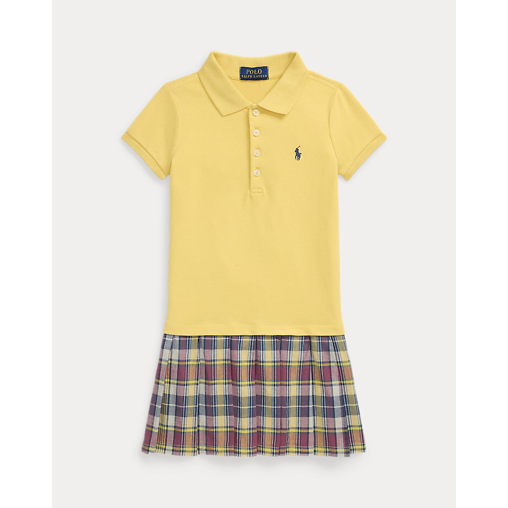 'Plaid-Skirt Stretch Mesh Polo Dress' pour Filles