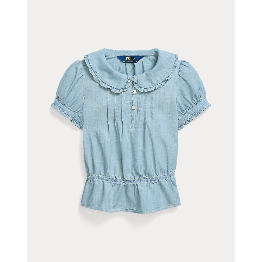 'Indigo Cotton Chambray Peplum Top' pour Filles