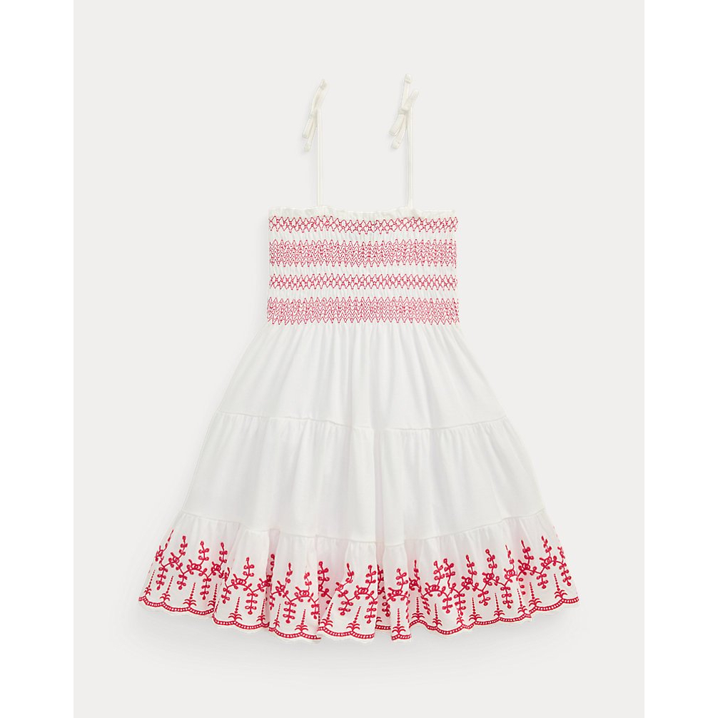 'Smocked Eyelet Cotton Jersey Dress' pour Petites filles