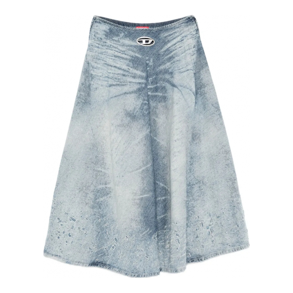 Jupe à lignes A 'Acid-Wash Logo-Plaque Midi' pour Femmes