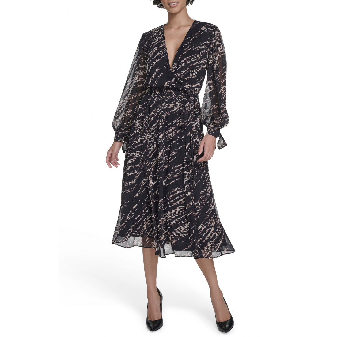 Robe Midi 'Long Sleeve Chiffon A-Line' pour Femmes