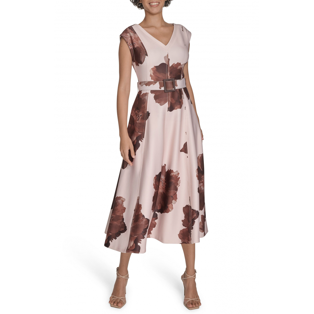 Robe A-line 'Floral V-Neck Belted Midi' pour Femmes