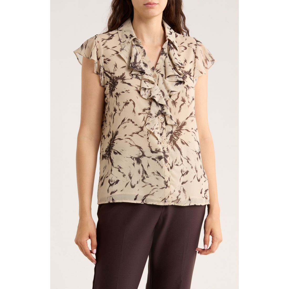 Chemise 'Cap Sleeve Ruffle Button-Up' pour Femmes