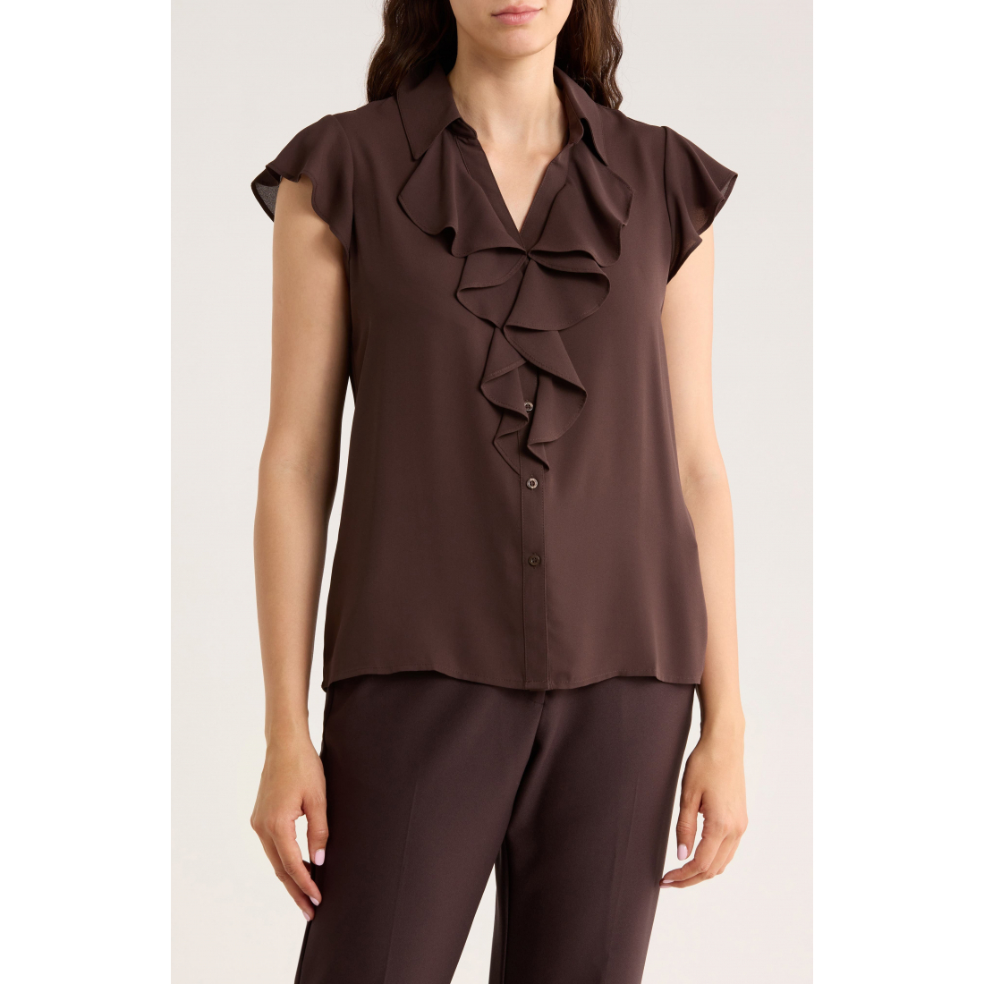 Chemise 'Cap Sleeve Ruffle Front Button-Up' pour Femmes