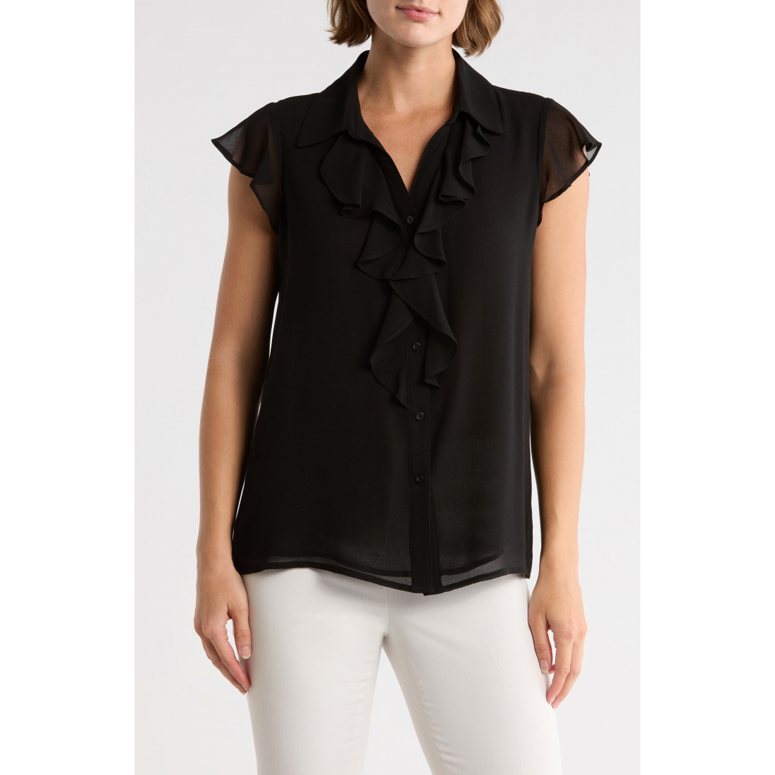Top à manches courtes 'Cap Sleeve Ruffle Front' pour Femmes