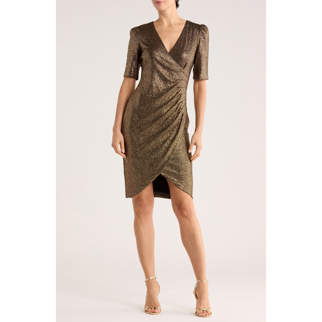 Women's 'Metallic Short Sleeve' Wrap dress