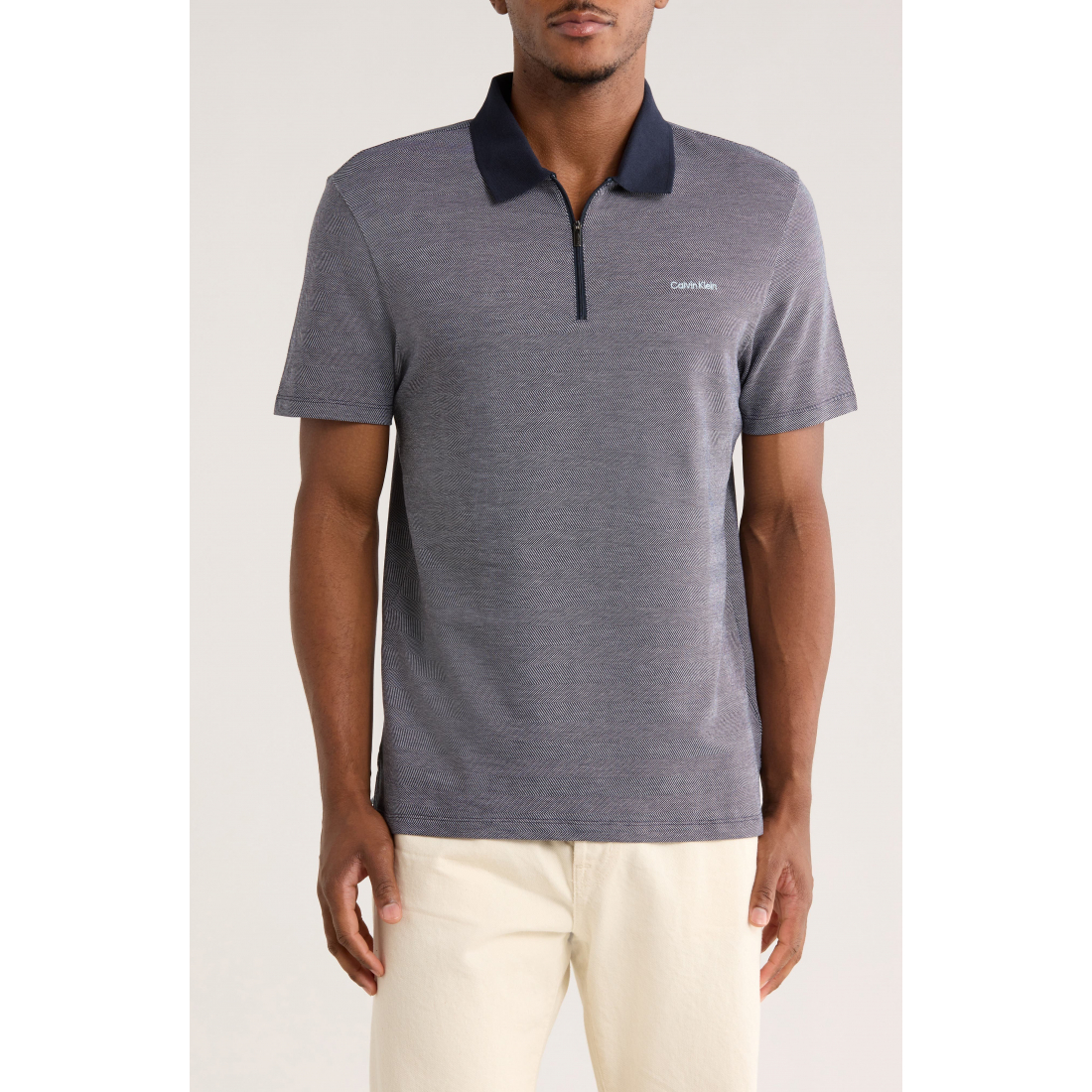 Polo 'Iconic Herringbone Zip' pour Hommes