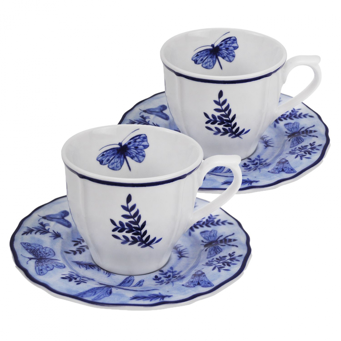 Sonia Set Mit 2 Kaffeetassen Mit Blauen Untertassen
