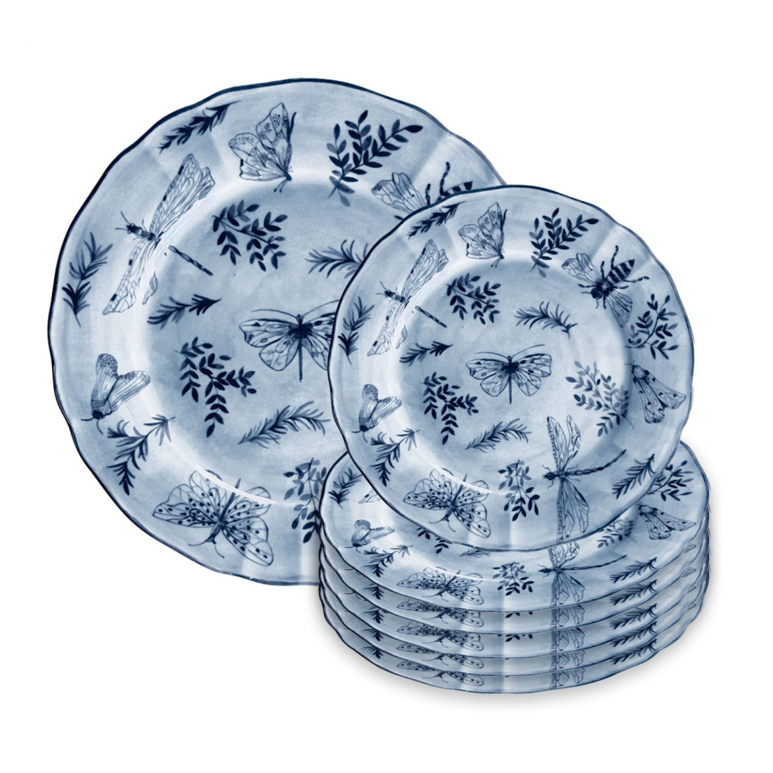 Sonia Tortenplatte + 6Er Set Blaue Tortenteller