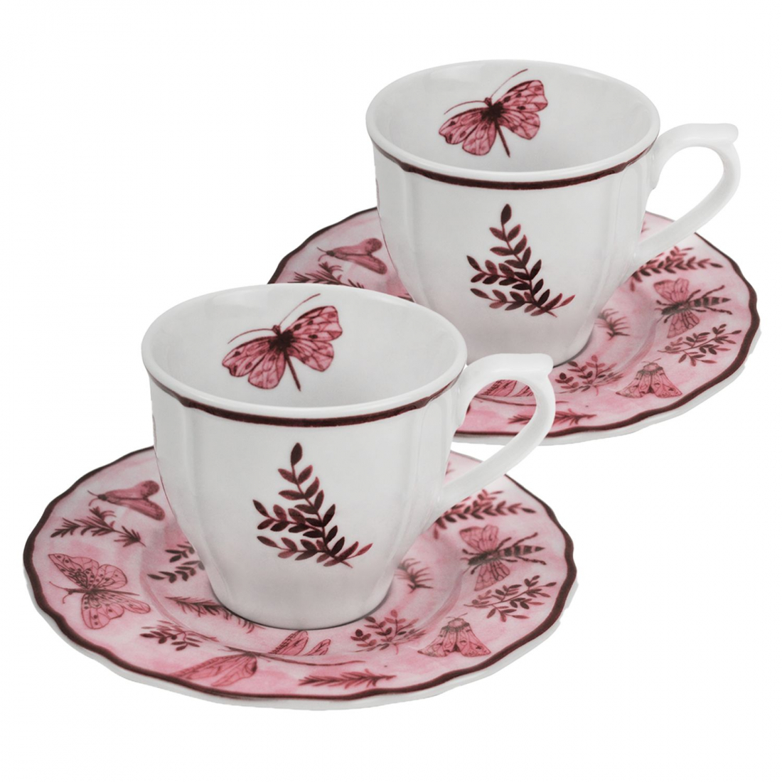 Sonia Set Mit 2 Kaffeetassen Mit Rosa Untertassen