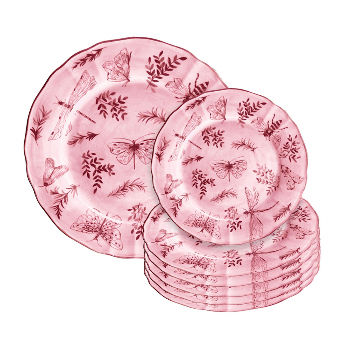Sonia Cake Tray + Set Of 6 Pink Cake Plates