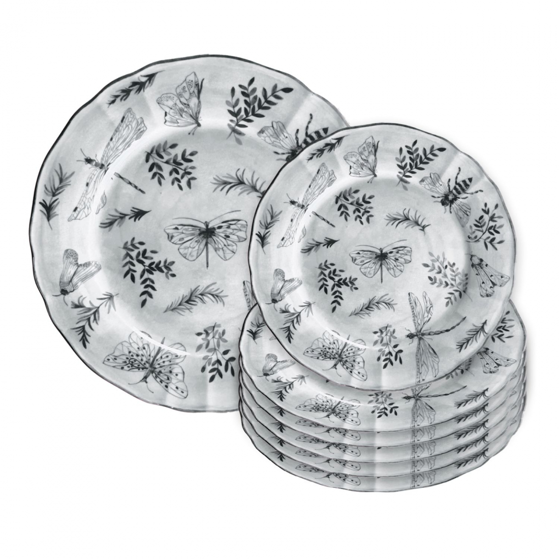 Sonia Plateau À Gâteaux + Lot De 6 Assiettes À Gâteaux Noir