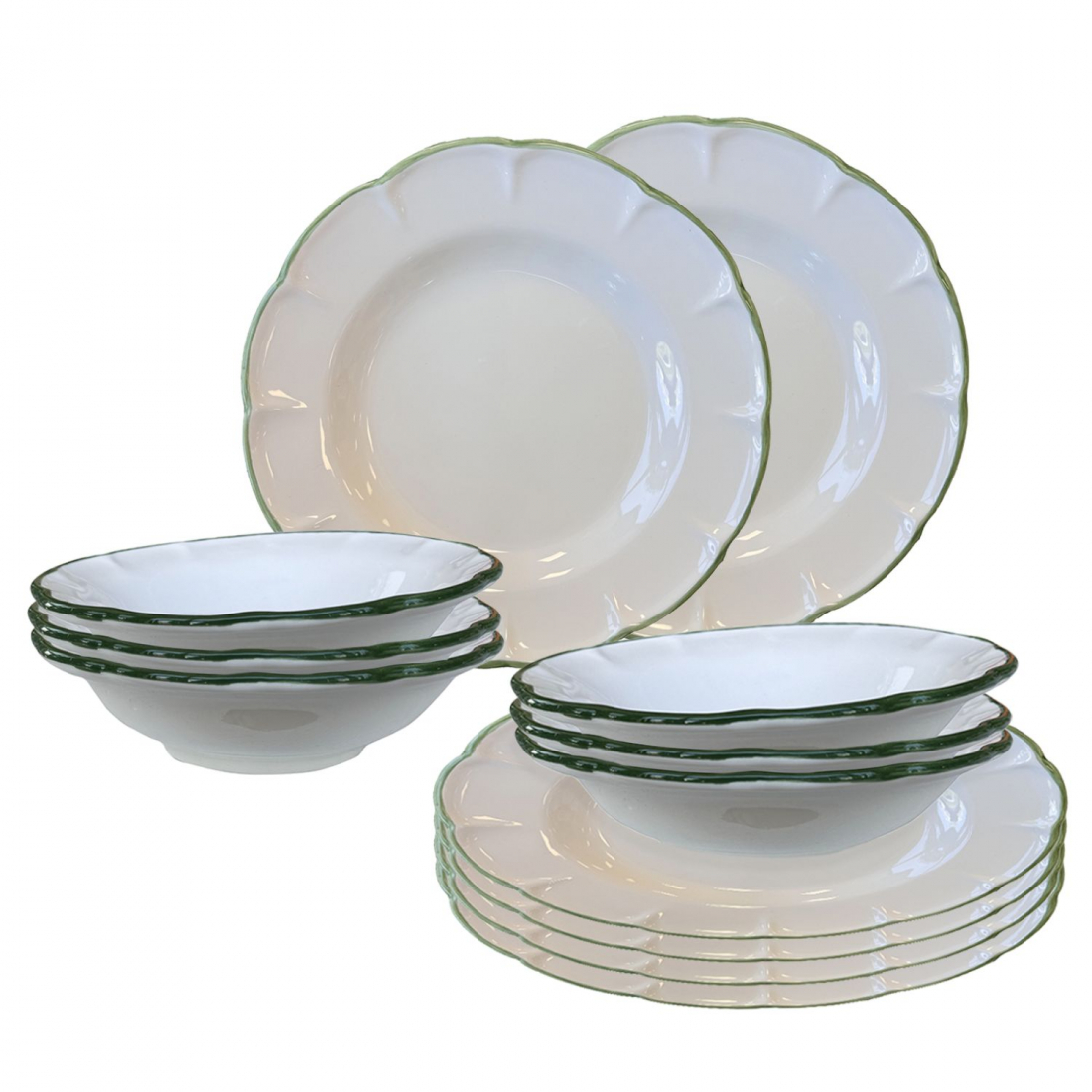 Dolcevita Filo Set Of 12 Green Flat And Deep Plates
