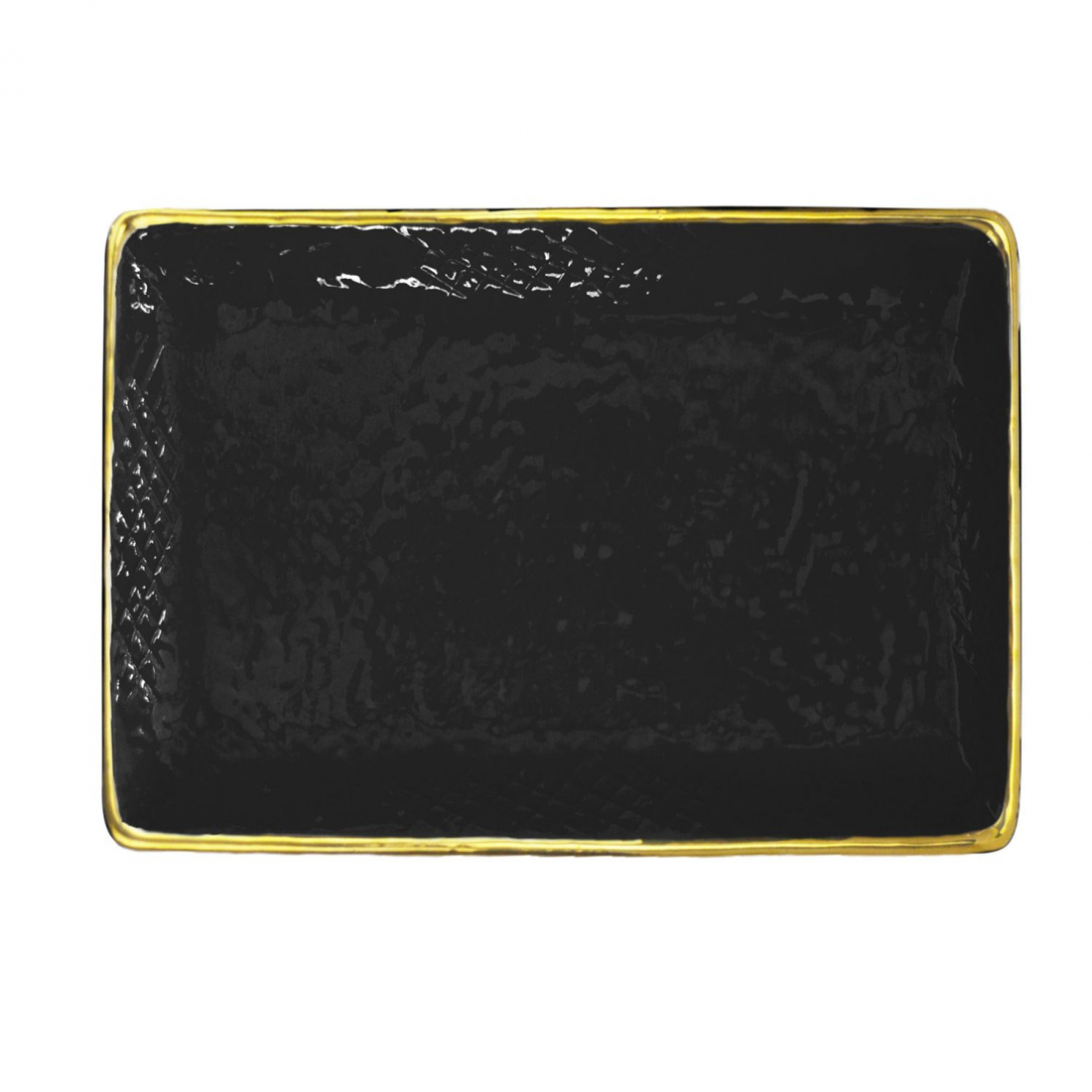 Preta Oro Nero Rechteckiges Tablett Cm.32X26 Keramik