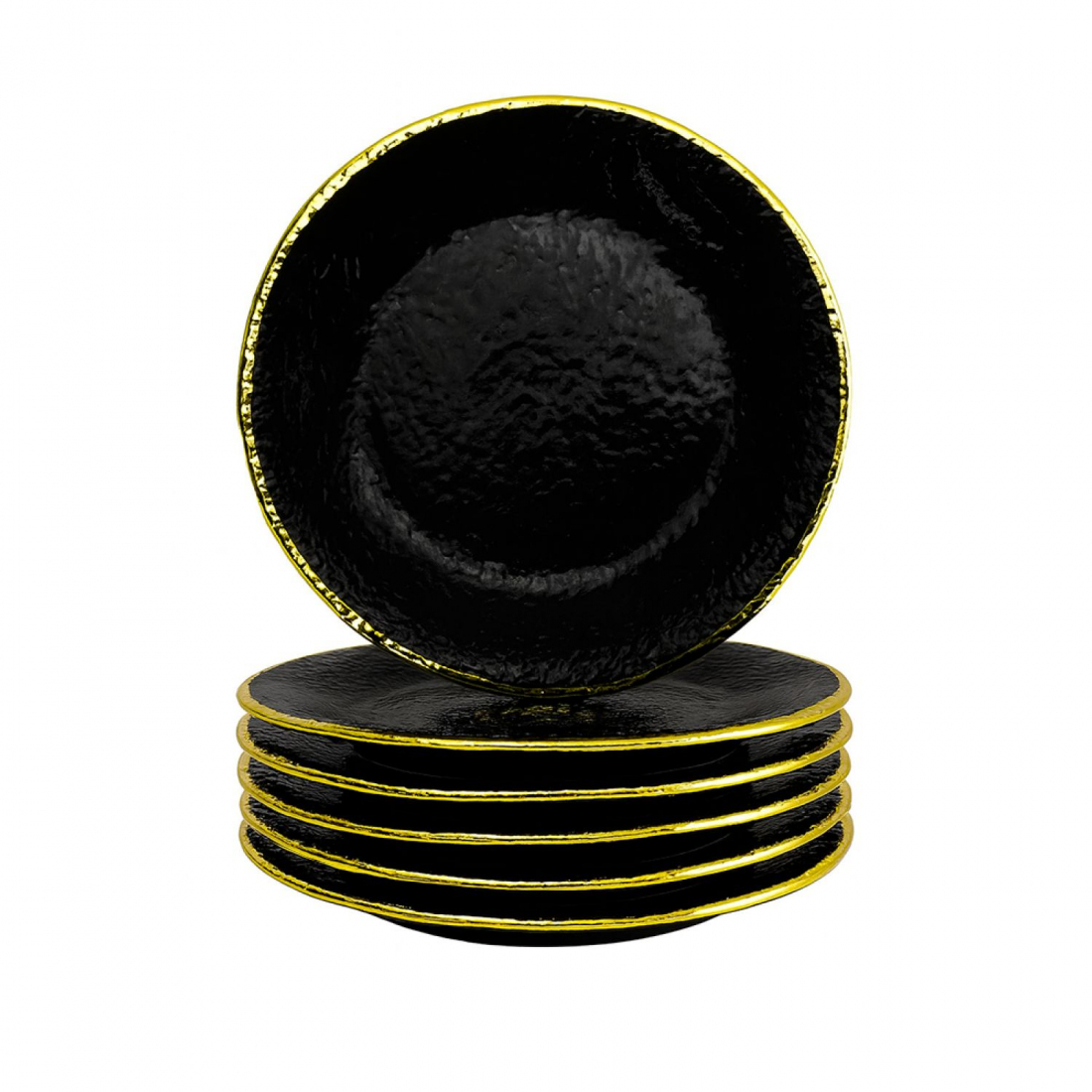 Preta Oro Lot De 6 Assiettes À Fruits En Céramique 20 Cm Noir