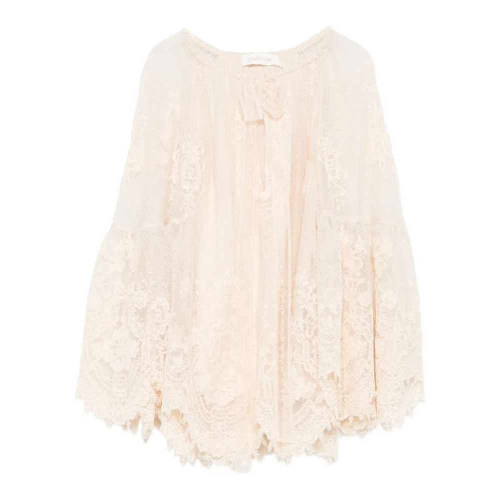Blouse 'Lace-Trimmed Bell-Sleeve' pour Femmes