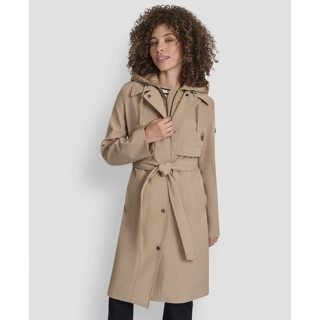 Women's 'Hooded Bibbed Belted' Trench Coat