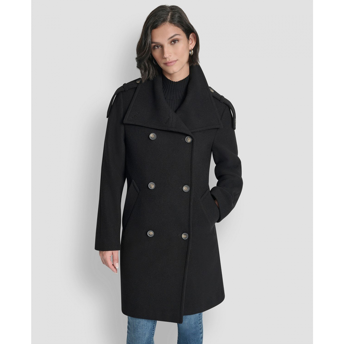 Caban 'Double-Breasted Funnel Neck Military' pour Femmes