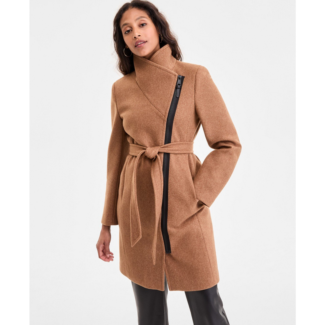 Manteau à ceinture 'Asymmetric Front-Zip' pour Femmes