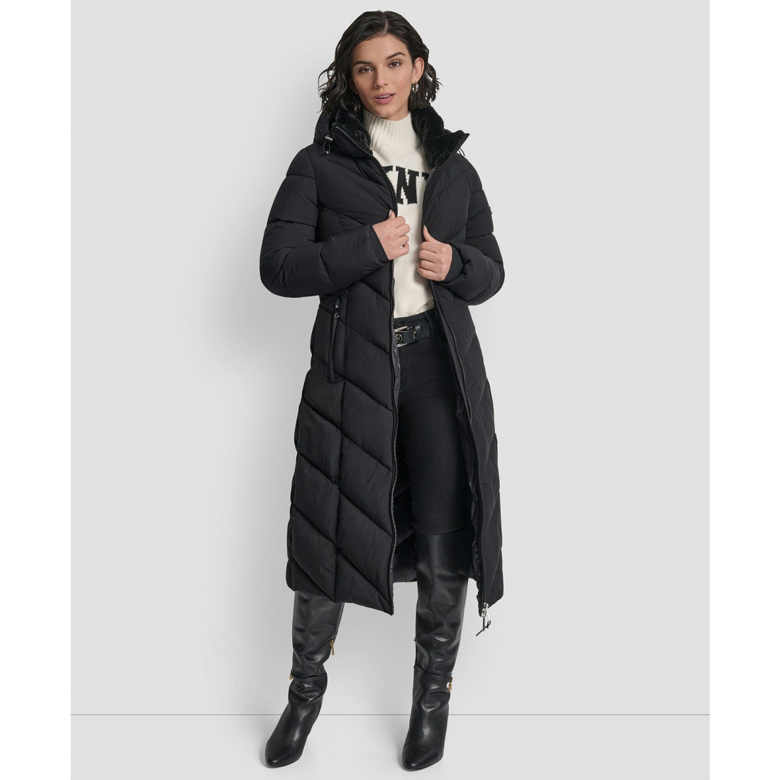 Manteau matelassé 'Hooded Zip Front A-Line Maxi' pour Femmes