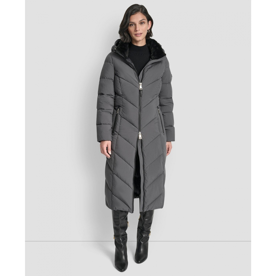 Women's 'Hooded Zip Front A-Line Maxi' Puffer Coat