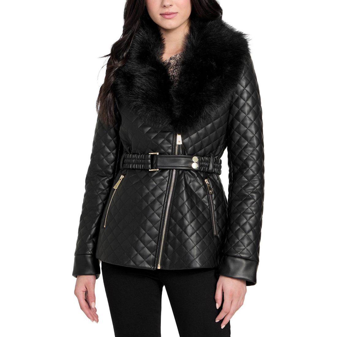 Manteau 'Quilted Faux-Fur-Collar' pour Femmes