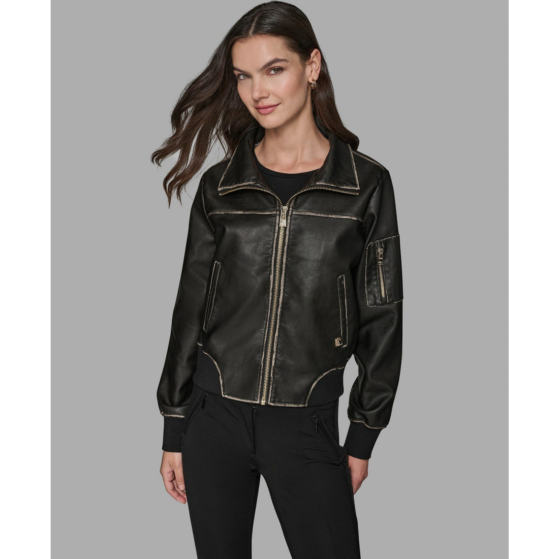 Manteau 'Knit-Trim Faux-Leather Jacket' pour Femmes