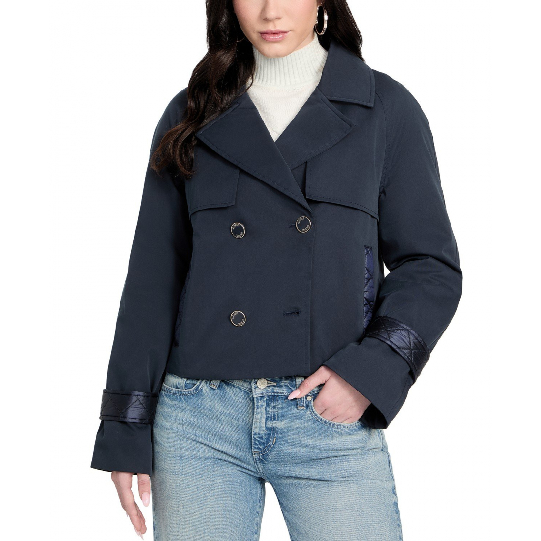 Women's 'Cropped Quilted-Trim' Trench Coat