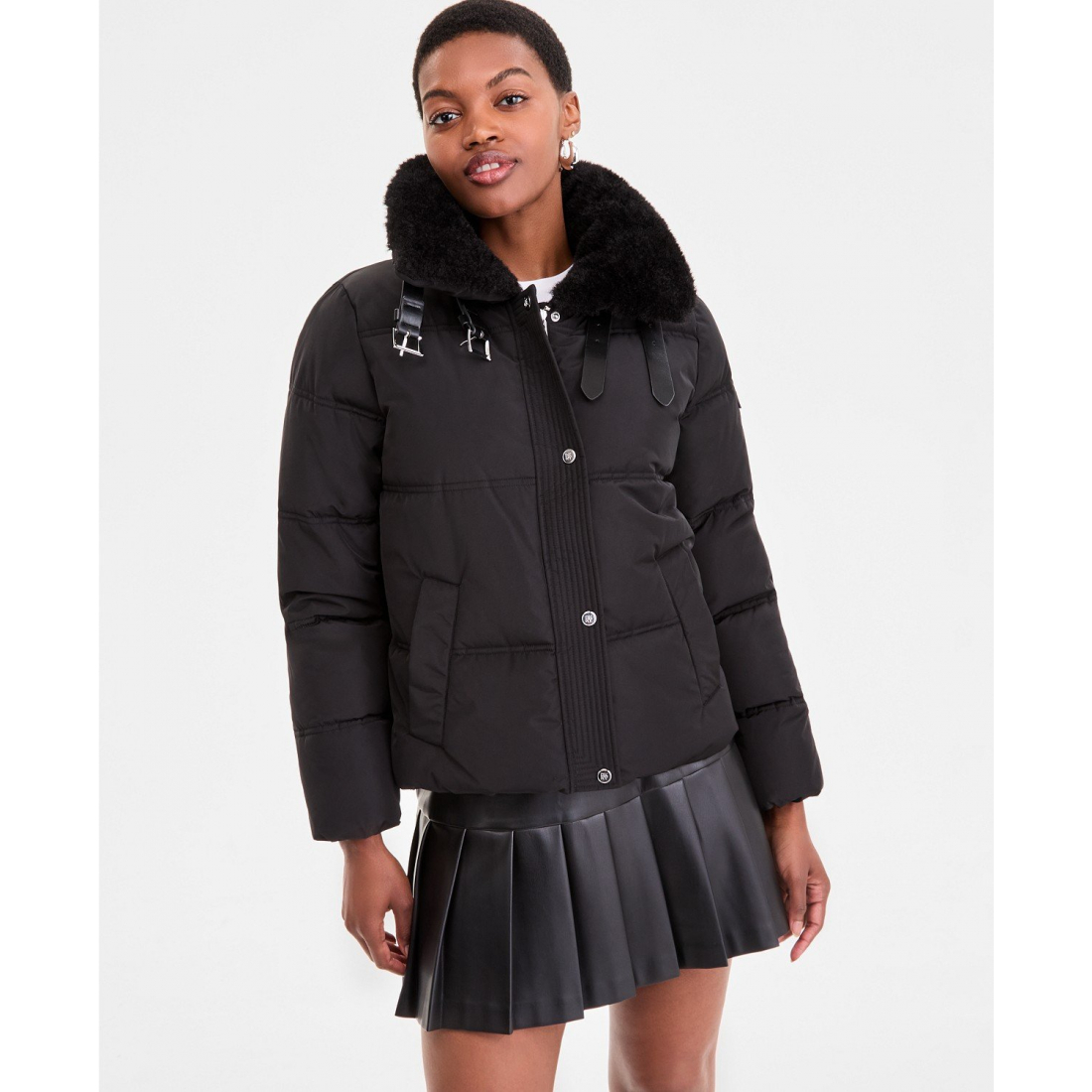 Manteau matelassé 'Faux-Fur-Collar Zip-Front' pour Femmes