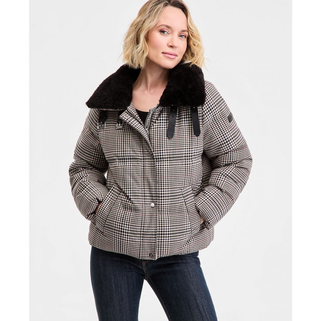 Manteau matelassé 'Faux-Fur-Collar Zip-Front' pour Femmes