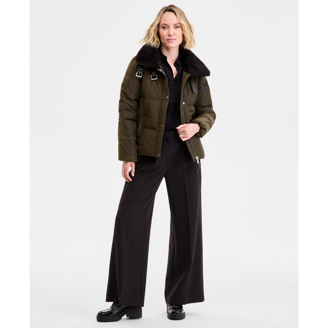 Manteau matelassé 'Faux-Fur-Collar Zip-Front' pour Femmes