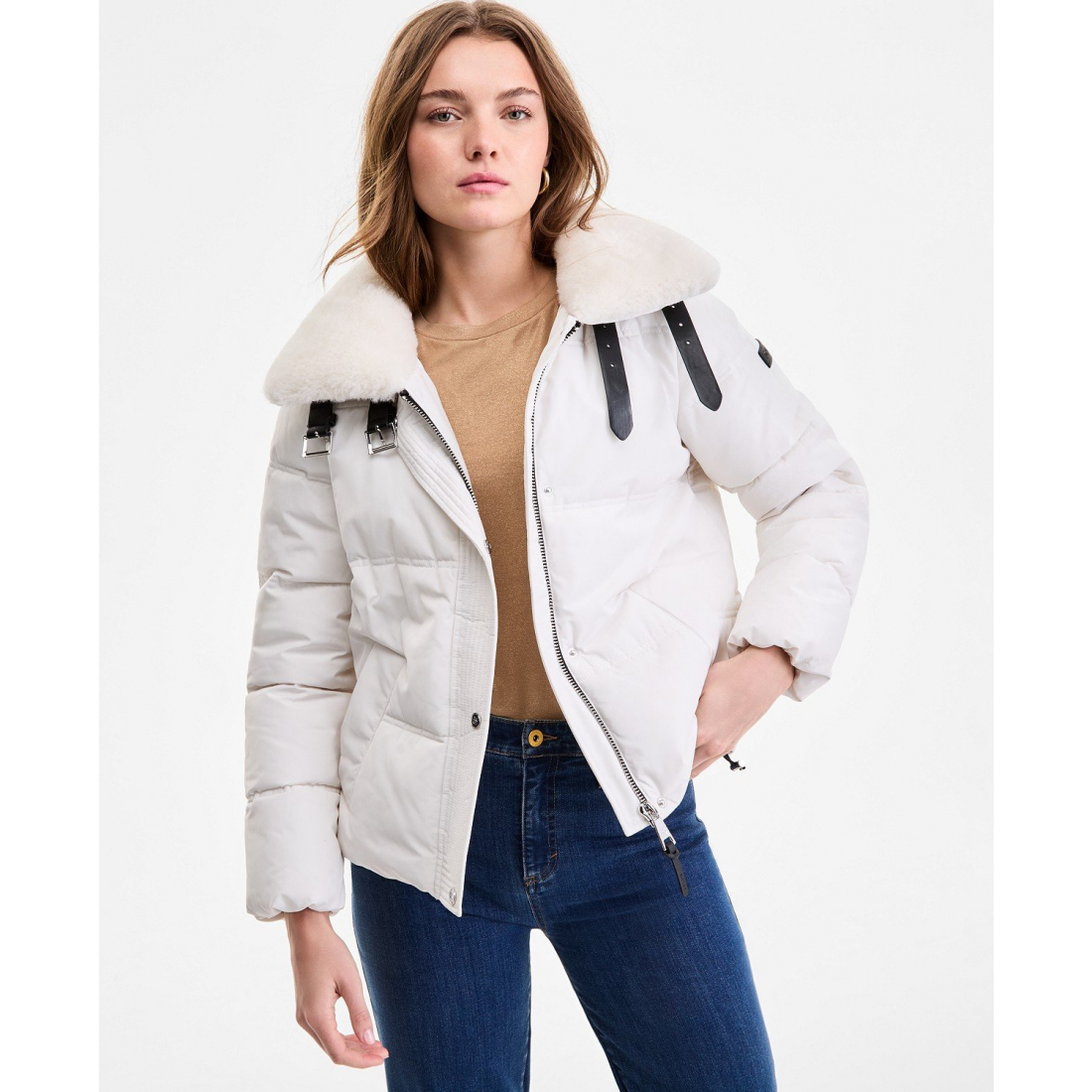 Manteau matelassé 'Faux-Fur-Collar Zip-Front' pour Femmes
