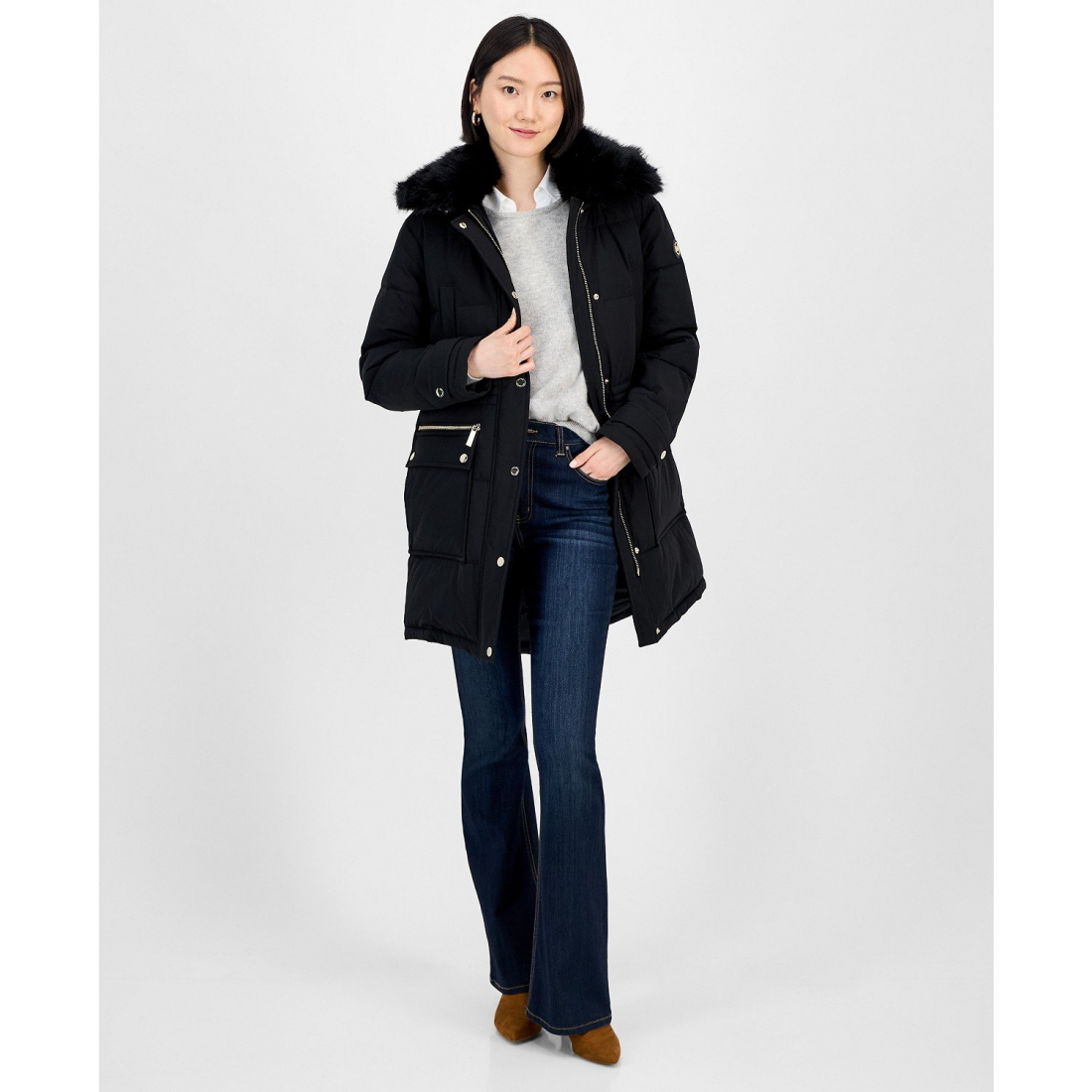 Manteau matelassé 'Faux-Fur-Trim Hooded' pour Femmes