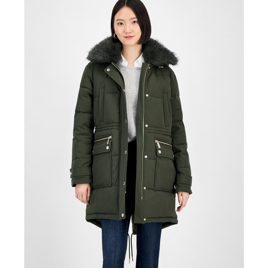 Manteau matelassé 'Faux-Fur-Trim Hooded' pour Femmes