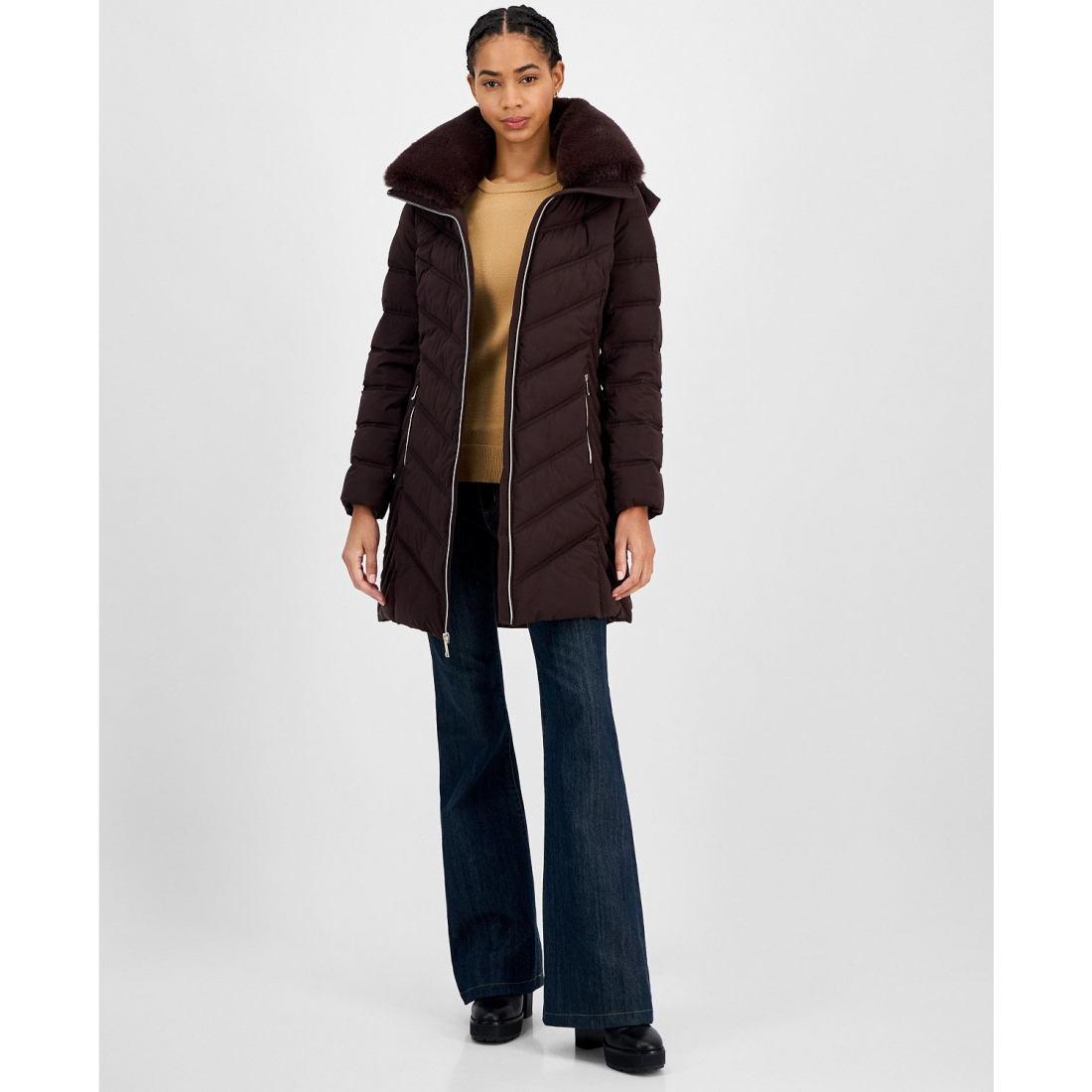 Manteau matelassé 'Faux-Fur-Trim Hooded' pour Femmes